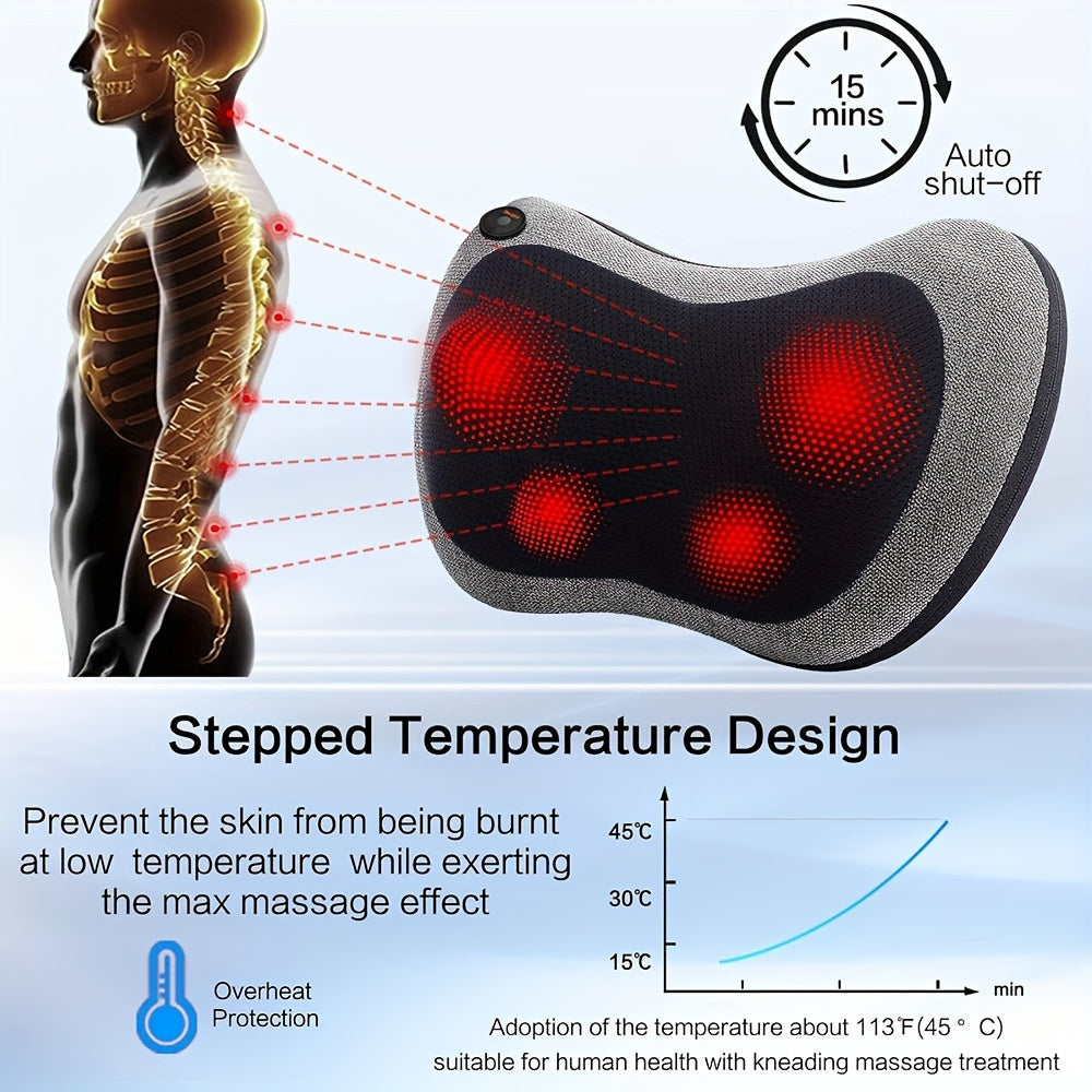 Electric Shiatsu Massage Pillow with Heat – Deep Tissue Kneading(Grey)