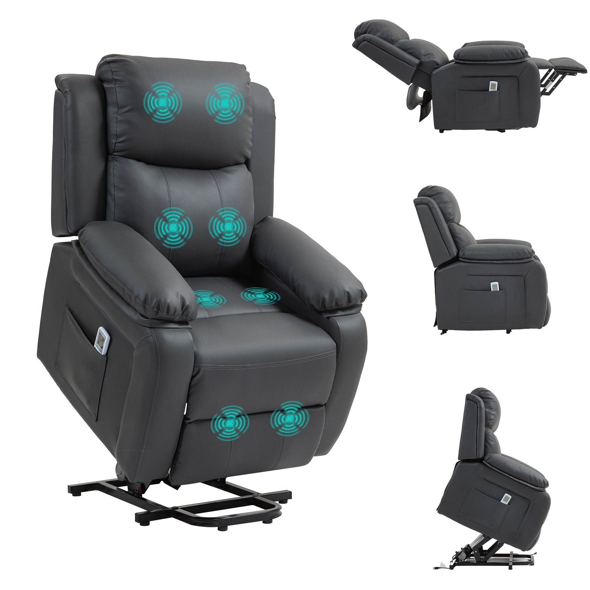 Electric Power Lift Recliner Chair with Heat, Massage and Remote Control – Dark Grey Faux Leather