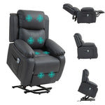 Electric Power Lift Recliner Chair with Heat, Massage and Remote Control – Dark Grey Faux Leather
