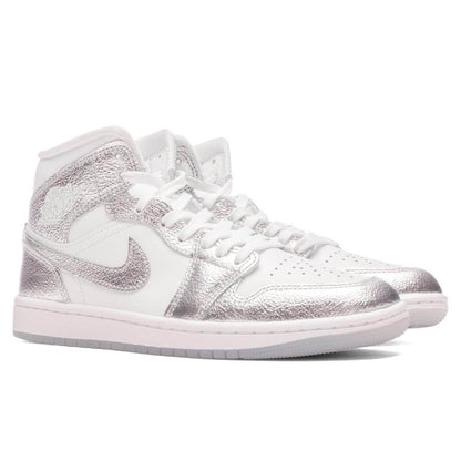 Women's Air Jordan 1 Mid - White/Metallic Silver/Wolf Grey