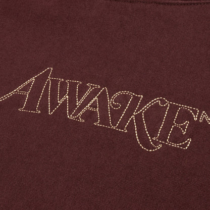 Awake Classic Outline Logo Paneled Embroidered Hoodie - Brown