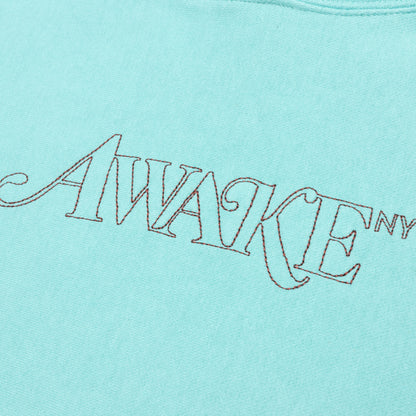 Awake Classic Outline Logo Paneled Embroidered Hoodie - Teal