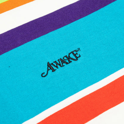 Awake Embroidered Logo L/S Striped Tee - Lime Green