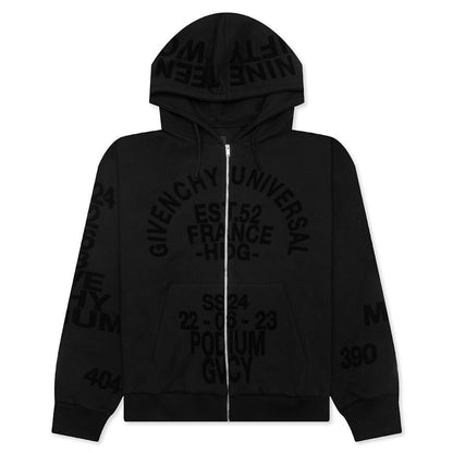 Boxy Fit Hoodie With Zip And Pocket Base - Black