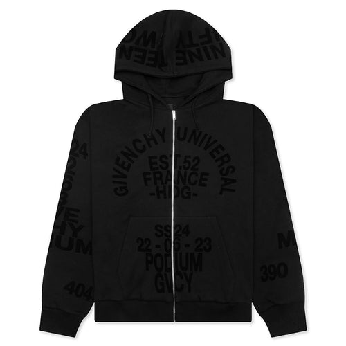 Boxy Fit Hoodie With Zip And Pocket Base - Black