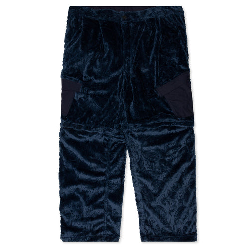 Debossed Paisley Fur Convertible Zip Off Pant - Navy