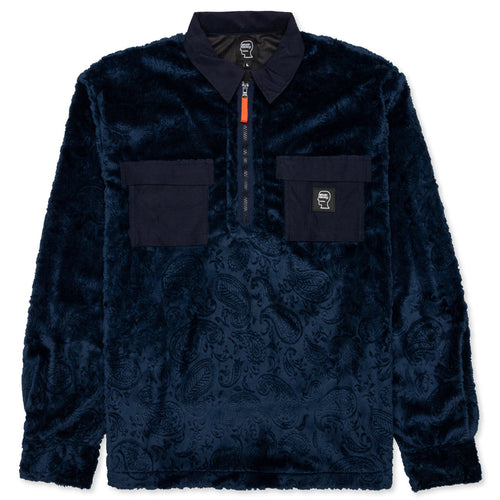 Debossed Paisley Fur Half Zip Shirt - Navy