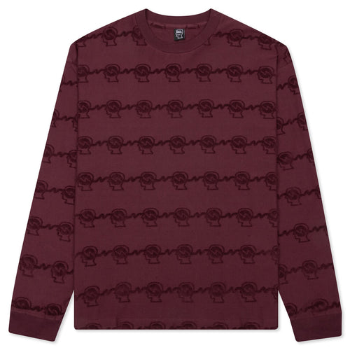 Running Head Textured Stripe L/S Shirt - Burgundy