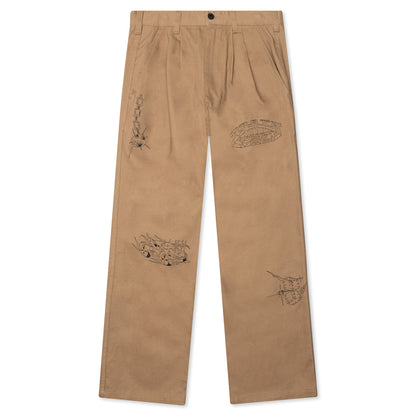 Whips And Chains Wide Leg Pleated Pants - Khaki