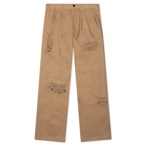 Whips And Chains Wide Leg Pleated Pants - Khaki
