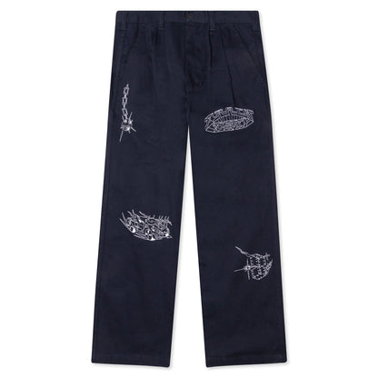 Whips And Chains Wide Leg Pleated Pants - Navy