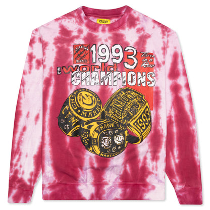 Chinatown Smiley Champions 3 Rings Tie-Dye Crewneck - Red