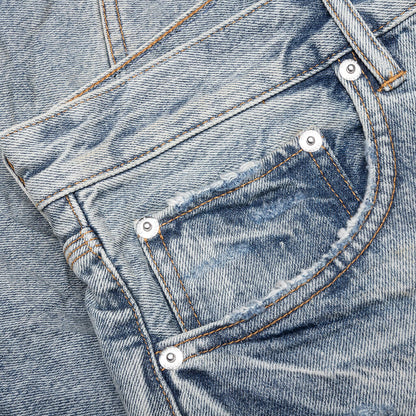 Faros Rip Patched Shorts - Light Indigo