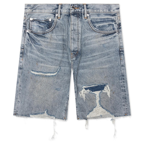 Faros Rip Patched Shorts - Light Indigo