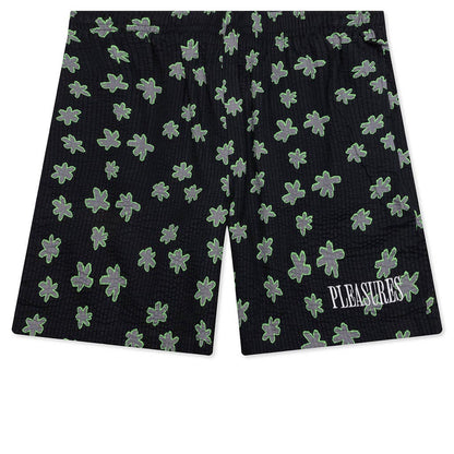 Floral Seersucker Shorts - Black