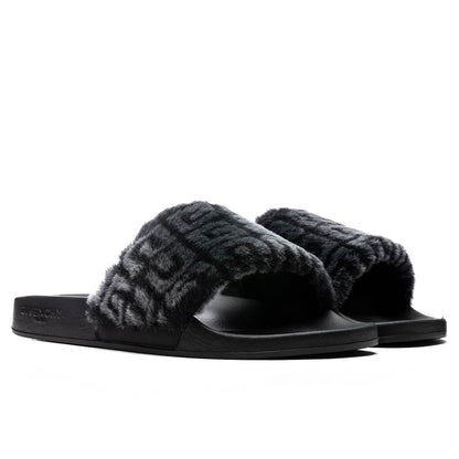 Leather Slide Flat Sandal - Black