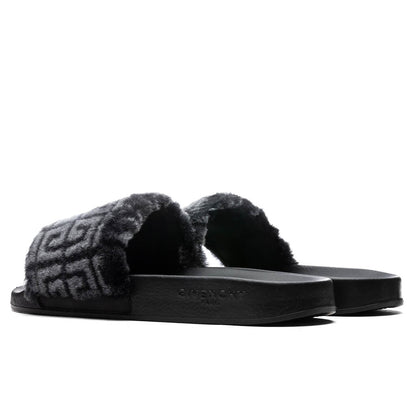 Leather Slide Flat Sandal - Black