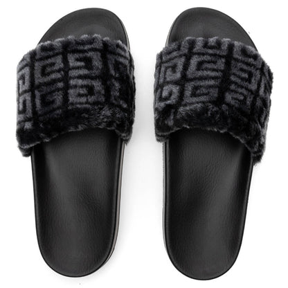 Leather Slide Flat Sandal - Black