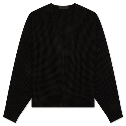 Heavy Waffle Cardigan - Black