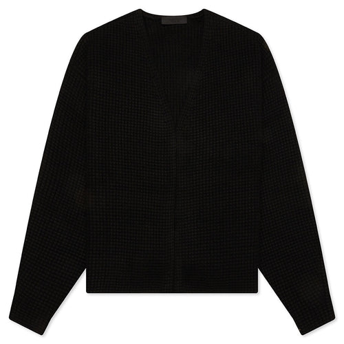 Heavy Waffle Cardigan - Black