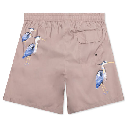 Nylon Printed Swimshorts - Taupe Herons