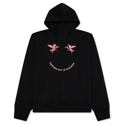 Fleece Hoodie With Unicorns Embroidery - Black