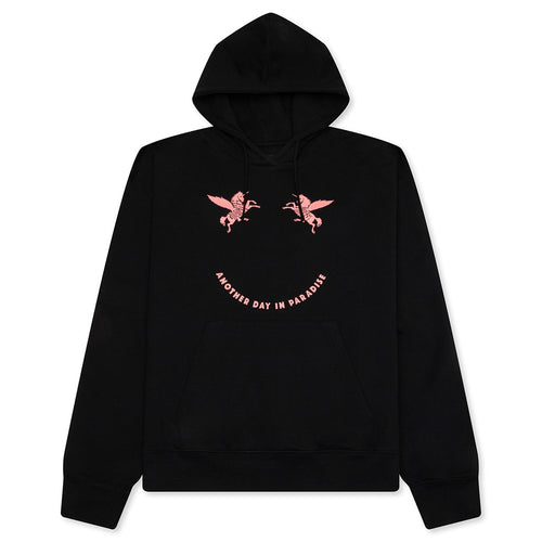 Fleece Hoodie With Unicorns Embroidery - Black