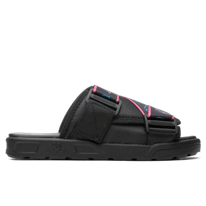 Logo Tape Kalpi Sandals - Black/Blue Turkis