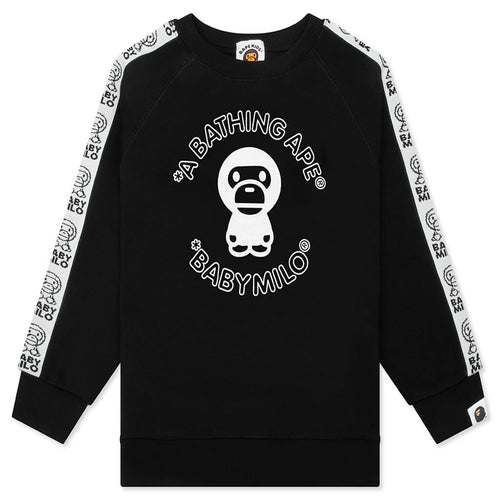 Kids Baby Milo Line Tape Relaxed Fit Crewneck Sweatshirt - Black
