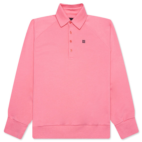 Logo Embroidered Long-Sleeve Polo Shirt - Candy Pink