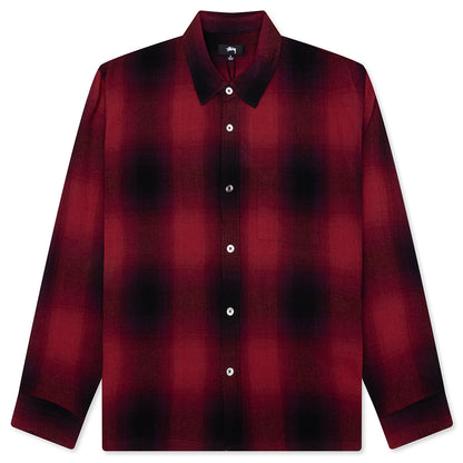 Loose Weave Plaid Shirt - Red