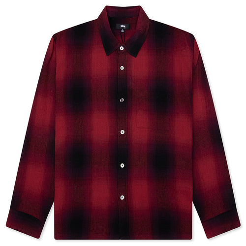 Loose Weave Plaid Shirt - Red