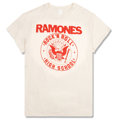 Ramones Rock N Roll High White Text Crew Tee - Dirty White