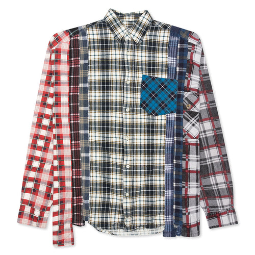 7 Cuts Wide Flannel Shirt - Cyan/Black