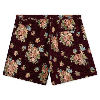 Deja Vu Woven Floral Shorts - Maroon