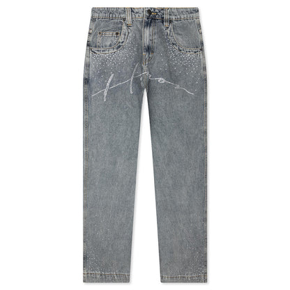 Rhinestone Wide Leg Pant - Indigo