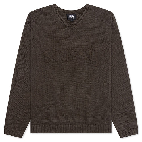 Roll V-Neck Logo Sweater - Brown
