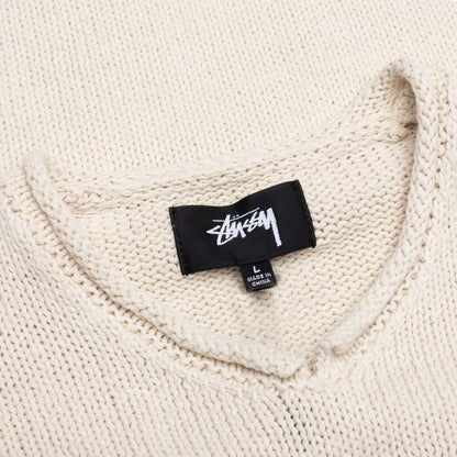 Roll V-Neck Logo Sweater - Natural