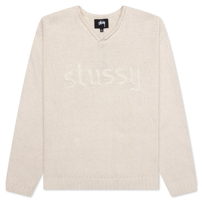 Roll V-Neck Logo Sweater - Natural