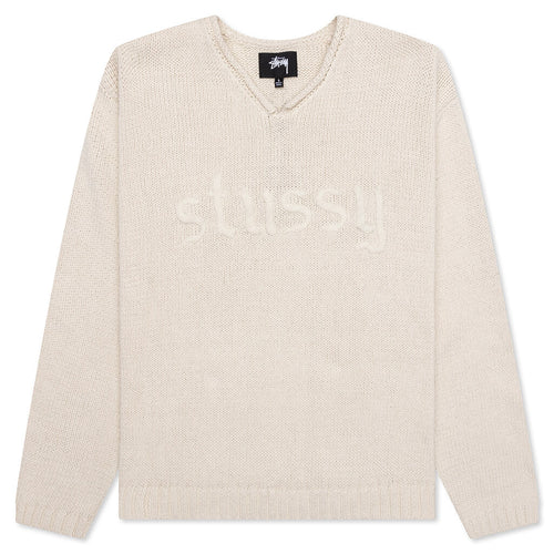 Roll V-Neck Logo Sweater - Natural