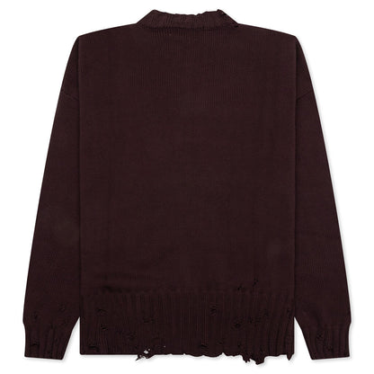 Round Neck Distressed Sweater - Dark Raisin