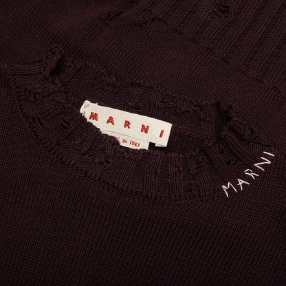 Round Neck Distressed Sweater - Dark Raisin