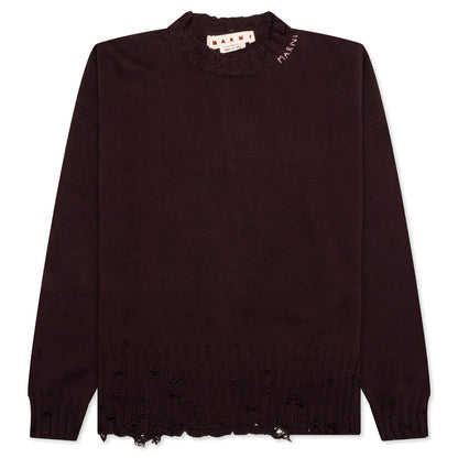 Round Neck Distressed Sweater - Dark Raisin