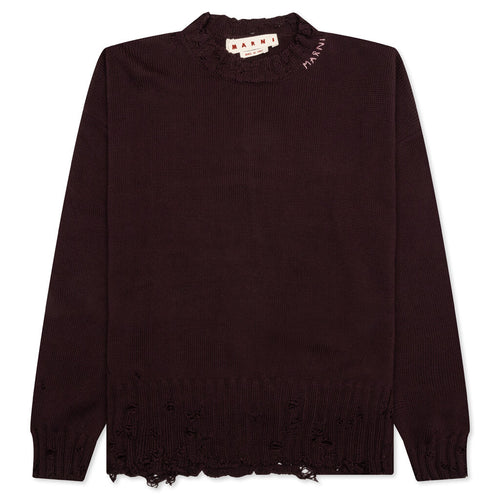 Round Neck Distressed Sweater - Dark Raisin