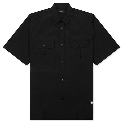Curved Hem Nylon Short Sleeve Shirt - Black