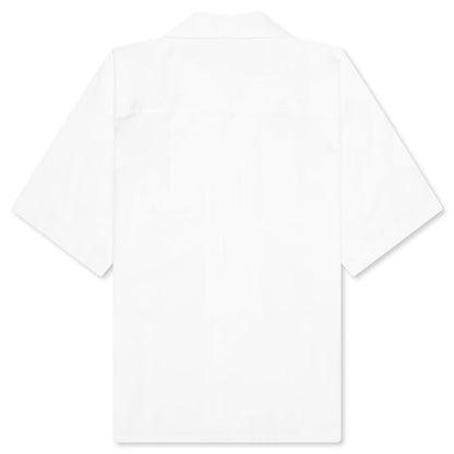 White Organic Poplin Bowling Shirt with Flower Patch - Lily White