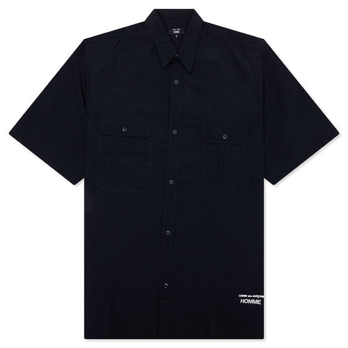Curved Hem Nylon Short Sleeve Shirt - Navy/White