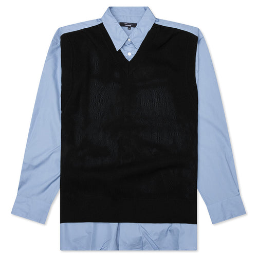 Mixed Material Shirt - Sax/Navy