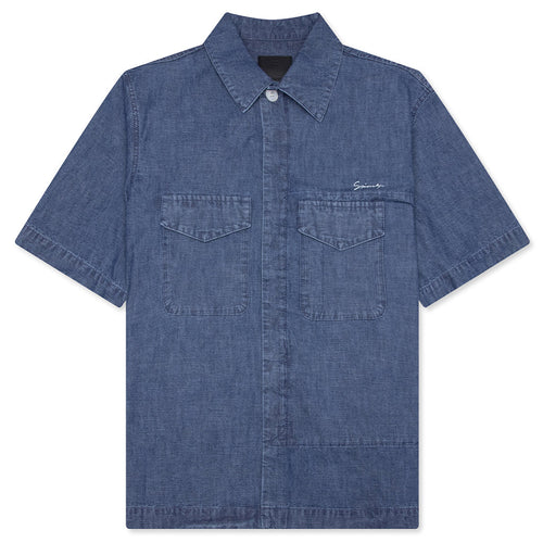 Logo Embroidered Short-Sleeve Shirt - Denim Blue