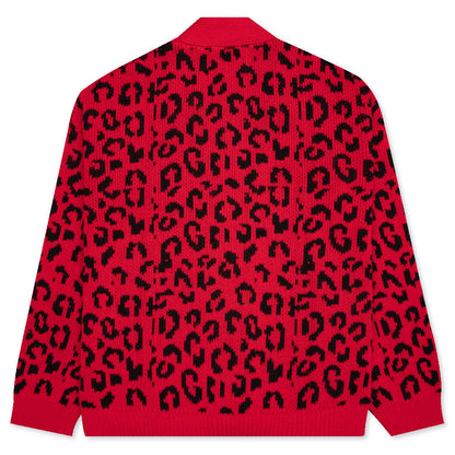 Leopard Cardigan Sweater - Red